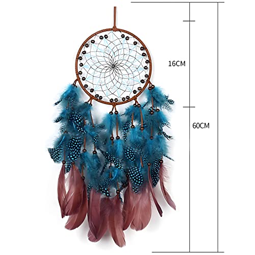 Dream Catcher Boho Sun Dream Catcher Peacock Green Feathers with Handmade Pearl and Wooden Beads,