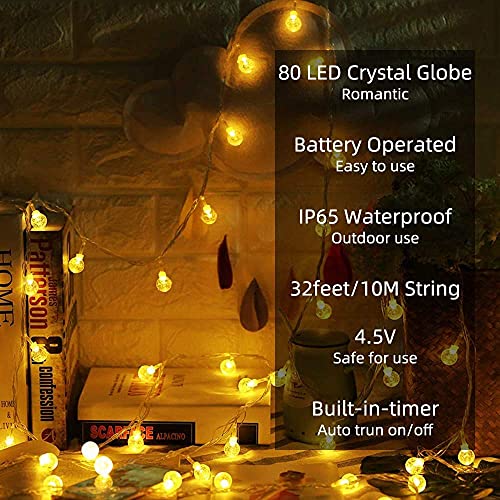 33 FT 80 LED Battery Operated Globe Ball String Lights