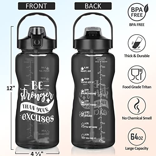 Half Gallon Motivational Water Bottle w/ Sleeve & Strap 64 OZ