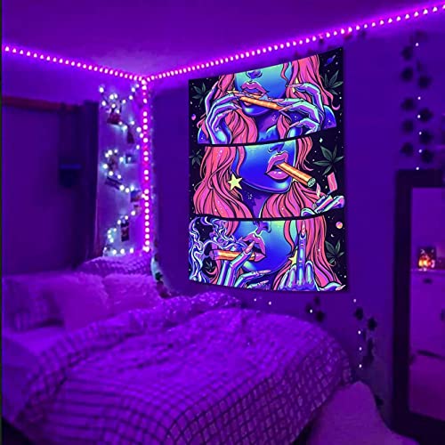 Cool Blacklight Uv Playboy Wall Tapestry for Trippy Bedroom Accessories (Purple, 36"x48")