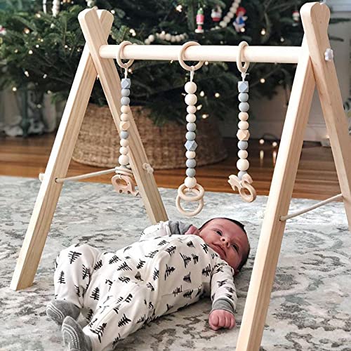 Wooden Baby Gym w/ 6 Gym Toys Foldable  Activity Center