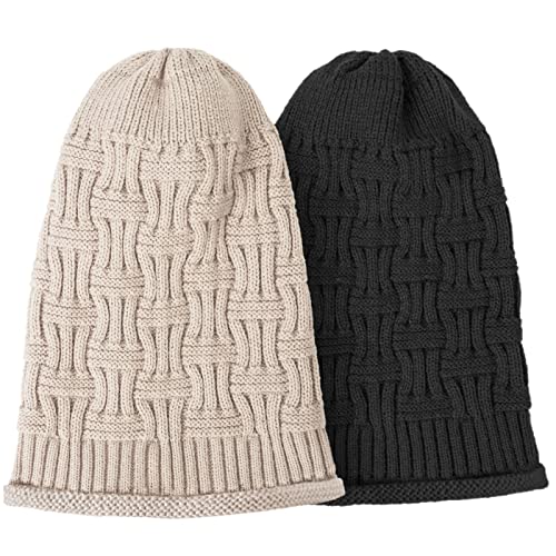 2 Pack Slouchy Beanie Winter Knit Soft Hat for Women/Men