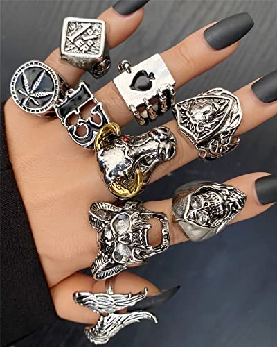 Vintage Silver Open Punk Rings for Men Women