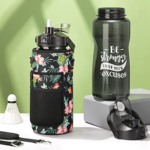 Half Gallon Motivational Water Bottle w/ Sleeve & Strap 64 OZ
