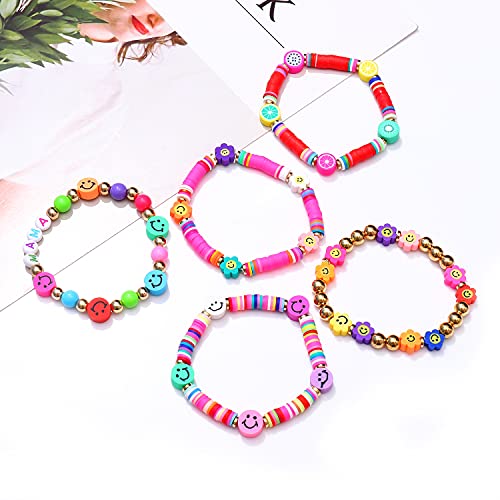 Colorful Beaded Stretchable Rainbow Heishi Stackable Bracelet Set