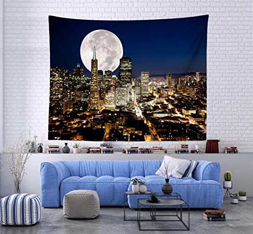 San Francisco City Full Moon Over Urban Metropolis Skyline Tapestry Home Decoration