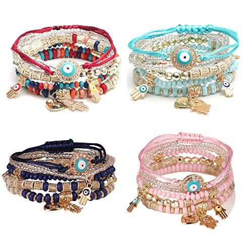 4/2 Sets Bohemia Evil Eye Beads Bracelets for Women