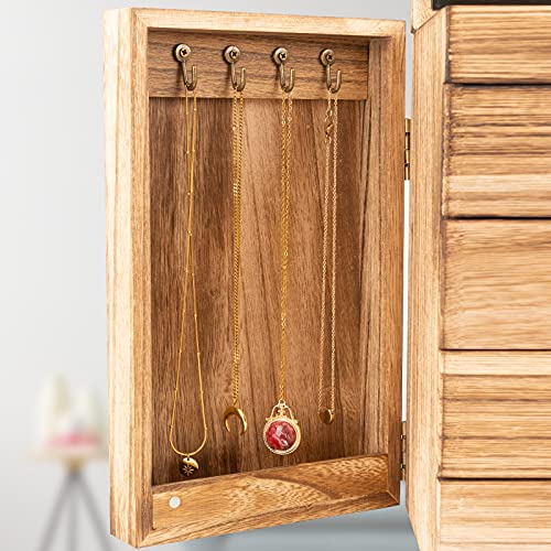 Jewelry Box Wood, 5-Layer Large Organizer w/ Mirror & 4 Drawers