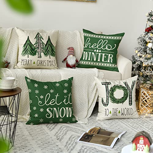 Set of 4 Christmas  Throw Pillow Covers, 18 x 18 Inch