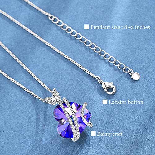 Butterfly Love Heart Necklace with Crystals for Women