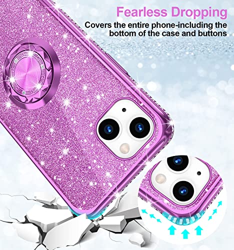 Phone Case for iPhone 13, Glitter Protective Case w/ 360 Degree Ring Stand