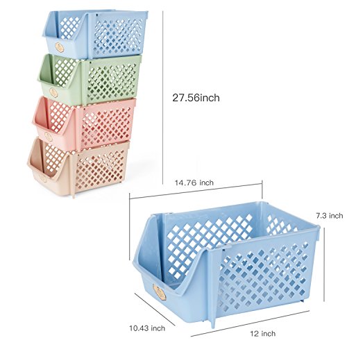 Plastic Stackable Storage Bins for Pantry - 4-Pack