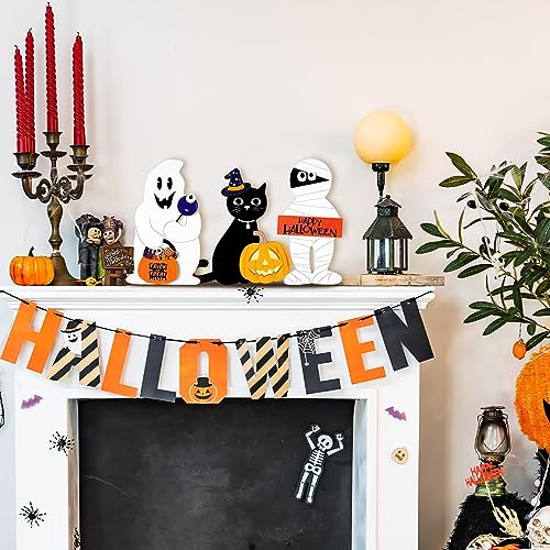 Halloween Decorations Indoor for Home Wood Signs Ghost Black Cat Mummy Table Centerpiece