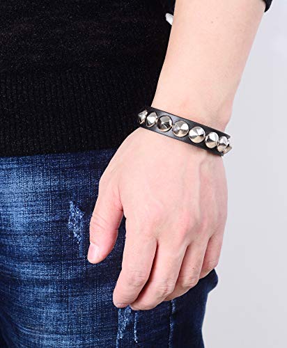 4Pcs Spike Studded Rivet Skull Demon Black Punk  Bracelet for Men/Women