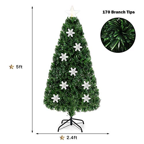 Pre-Lit Fiber Optic Artificial Christmas Tree w/ Multicolor Led Lights & Snowflakes