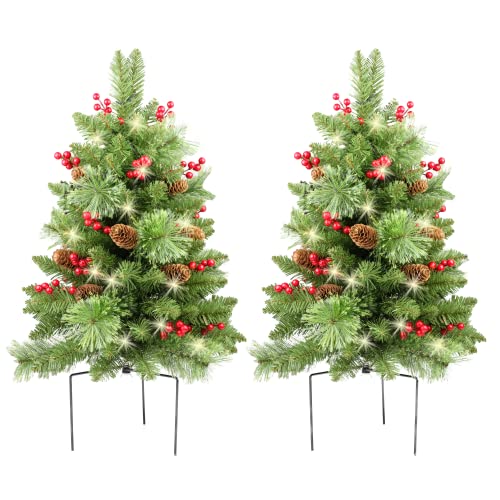 30 inch Prelit 2 Set Pathway Porch Christmas Trees