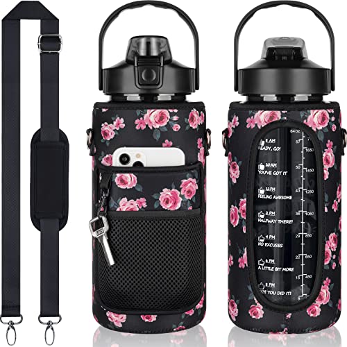 Half Gallon Motivational Water Bottle w/ Sleeve & Strap 64 OZ