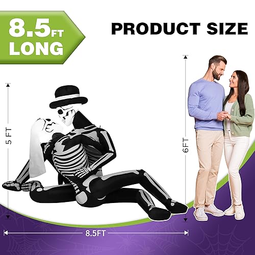 Giant Halloween Inflatables Cuddling Skeleton Couple Lovers Outdoor Decorations, Halloween Blow Up
