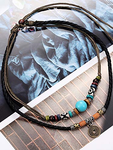 Adjustable Necklace Handmade Woven Bracelet w/ 4 Pairs Bohemian Earrings Set for Women