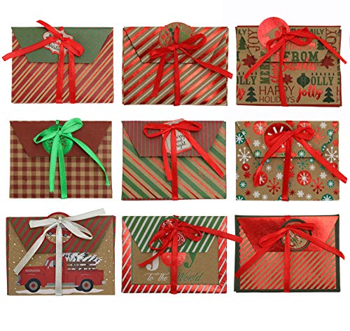 Set of 9 Christmas Holiday Foil Embossed Kraft Gift Card Holder Boxes