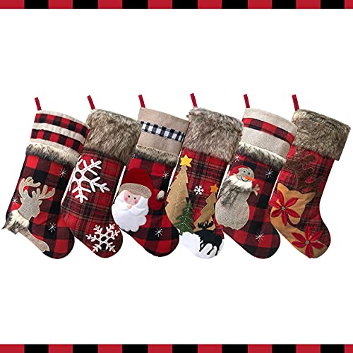 Christmas Stockings Buffalo Red Plaid w/ Soft Faux Fur