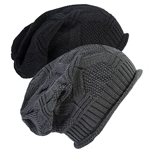 2 Pack Slouchy Beanie Winter Knit Soft Hat for Women/Men