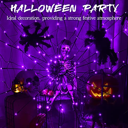 3.9FT Diameter 80 LED Halloween Spider Web Lights w/ Black Spider