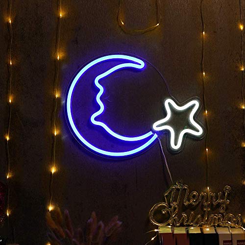 15" LED Moon Star Neon Light Wall Light Wall Decoration, USB Powered