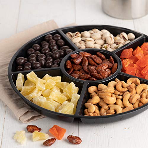 6 Sectional Round Plastic Serving Tray/Platter (8, Black)