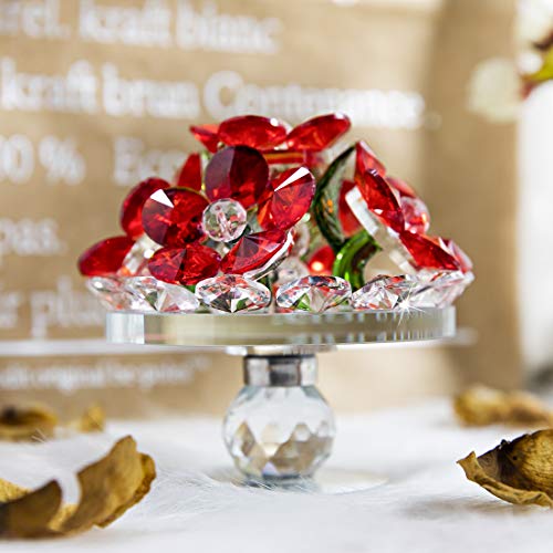 Handcrafted Red Crystal Flowers with Rotating Base Fengshui Home Decor