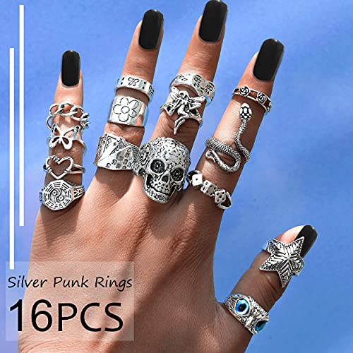 Vintage Silver Open Punk Rings for Men Women