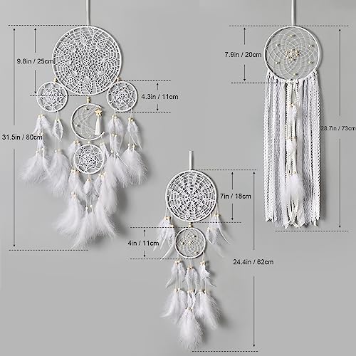 5 Pack Dream Catcher Moon and Sun Design Boho Wall Hanging Decor Handmade Traditional Feathers