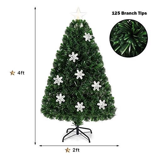 Pre-Lit Fiber Optic Artificial Christmas Tree w/ Multicolor Led Lights & Snowflakes