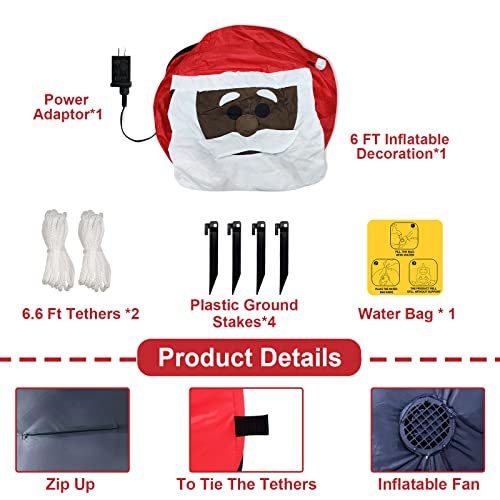 6Ft Tall Christmas  Inflatables Black Santa Claus Hold Gift Box w/ LED Lights