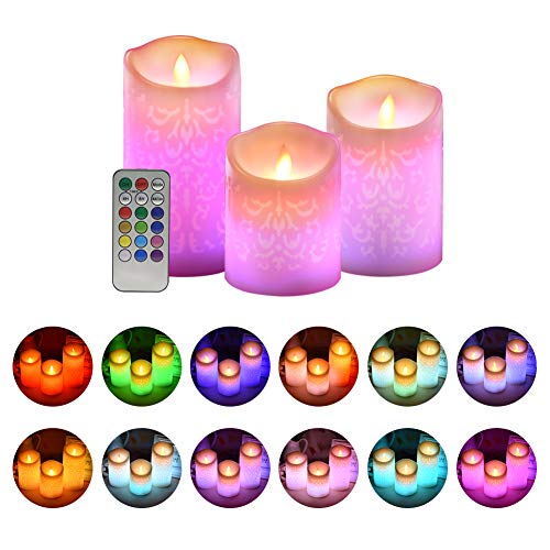 Flickering Flameless Candles, Set of 3 Real Wax Color Changing LED  Battery Operated