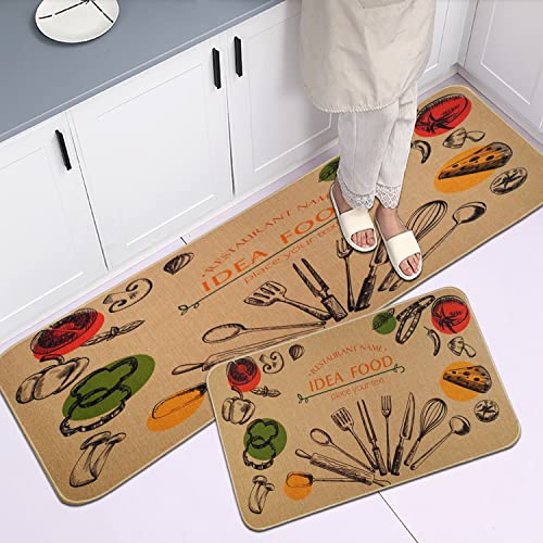 Kitchen Mats Set of 2 Non-Slip Washable