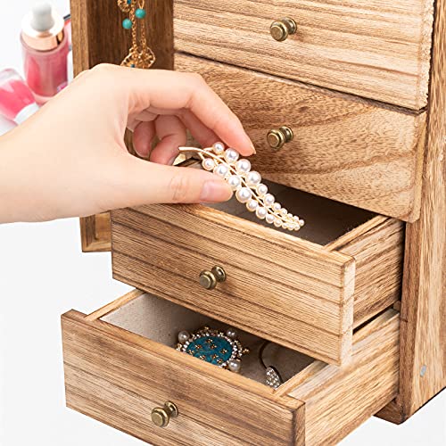 Jewelry Box Wood, 5-Layer Large Organizer w/ Mirror & 4 Drawers