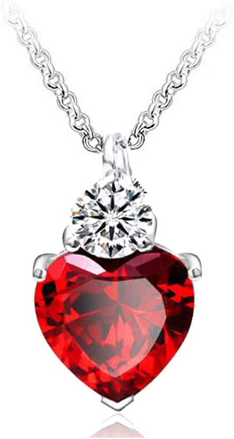 Queen of Hearts Necklace 925 Sterling Silver Chain Birthstone Red Heart