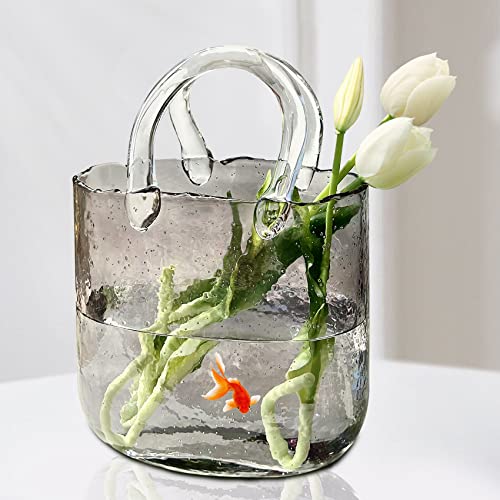 Vase for Flowers Clear Glass Bag Vase Unique Flower Vase Decorative Fish Bowl Handbag Cute Vase Bubble