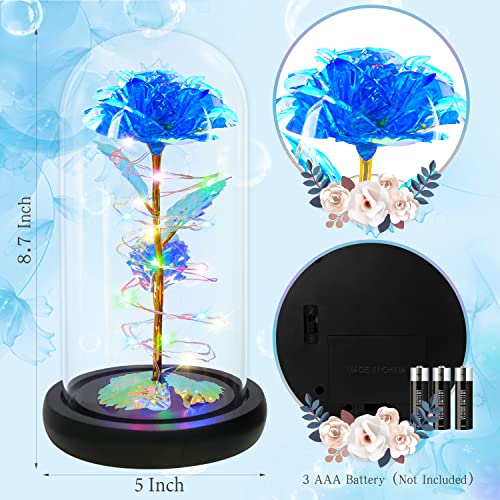 Rotating Romantic Roses Light Up Rose in Glass Dome, Spinning Colorful Artificial Rose Flower Gifts for Her