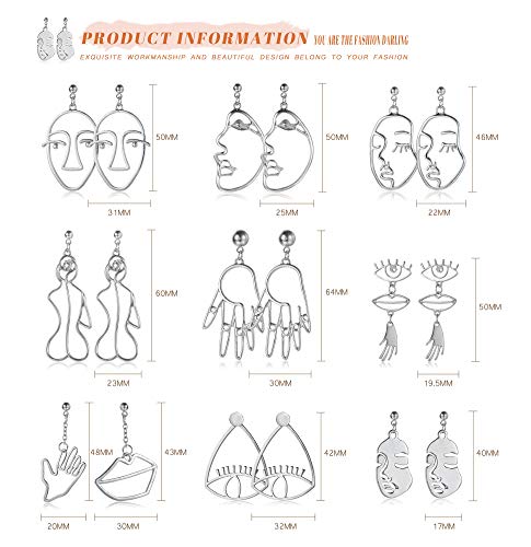 9 Pairs Face Hand Earrings for Women