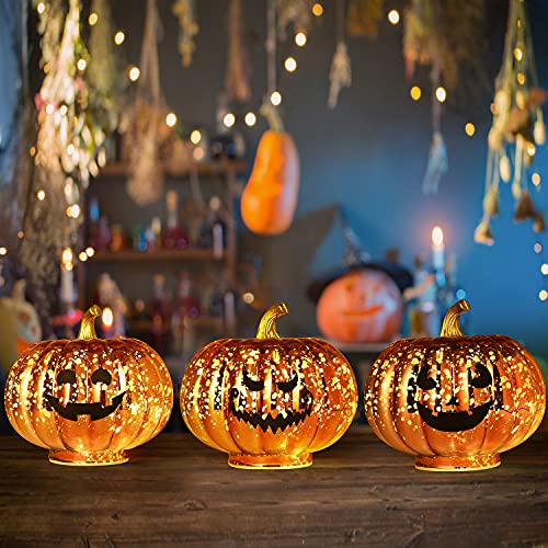 Halloween / Thanksgiving Decoration Mercury Glass  Pumpkin w/ Light