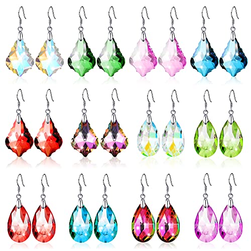 12 Pairs Crystal Dangle Earrings Set for Women