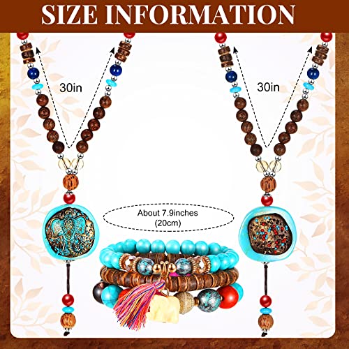 Beautiful 6 Pcs Boho Jewelry Set Vintage Dangle Earrings Beaded Bracelets Animal Tribe Beads Necklace for Women