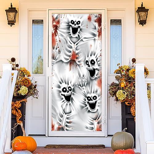 3D Design Scary Skeleton Door Cover for Halloween Skeleton Door, Window and Wall Cover