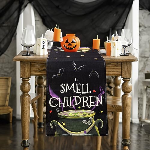 Halloween Table Runner, Hocus Pocus Burlap Halloween Runners Holiday Home Kitchen Dining Table