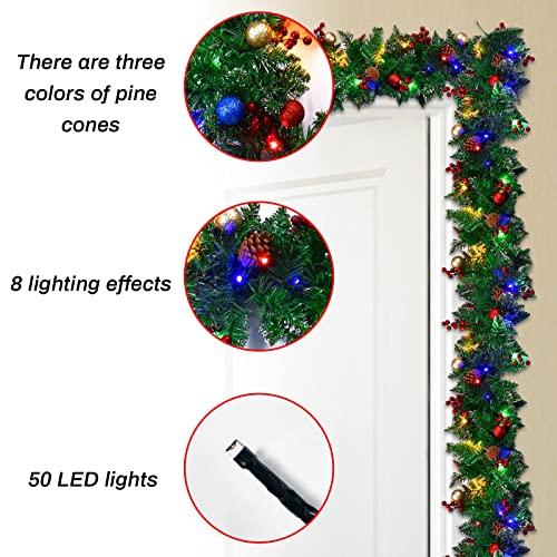 9ft Christmas Garland with 50 Lights & Colorful Balls