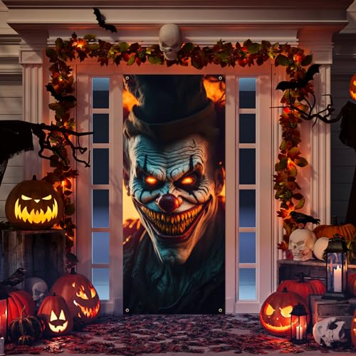 Evil Clown Ghost Door Cover Halloween Door Decorations