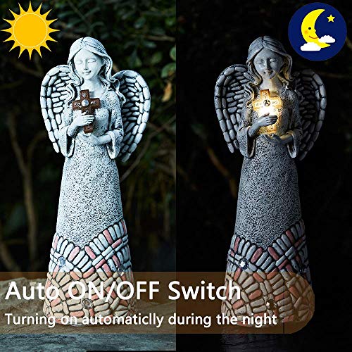 Solar Powered Praying Angel with Glowing a Cross Design Garden Decor（10.24 in）