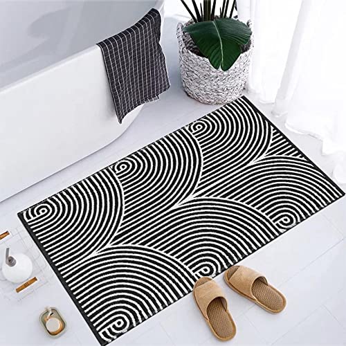 Black & White Kitchen Rug  Machine Washable Cotton Hand-Woven